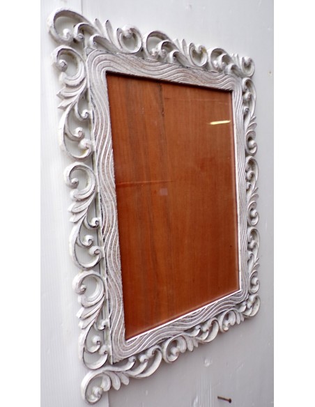 Cornice portafoto barocco in legno mdf bianco decapato cm 50x40 per foto 38x28