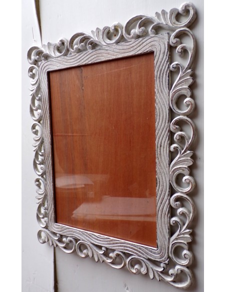 Cornice portafoto barocco in legno mdf bianco decapato cm 50x40 per foto 38x28