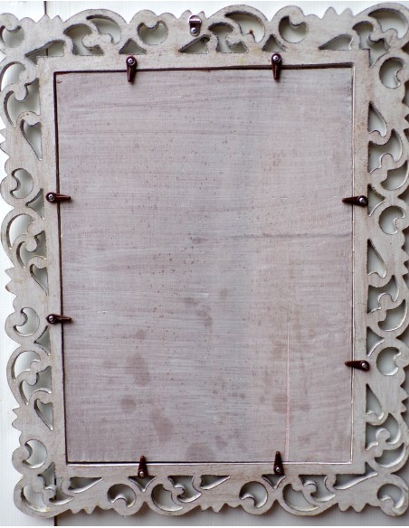 Cornice portafoto barocco in legno mdf bianco decapato cm 50x40 per foto 38x28