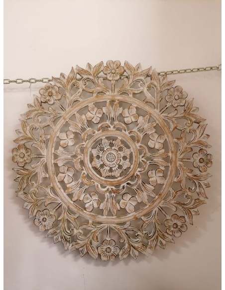 Pannello floreale in legno mdf traforato a mano cm 60x60 bianco decapato quadro dipinto silver