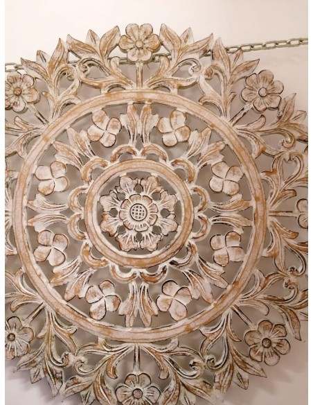 Pannello floreale in legno mdf traforato a mano cm 60x60 bianco decapato quadro dipinto silver