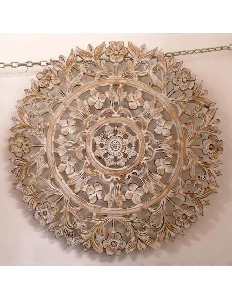 Pannello floreale in legno mdf traforato a mano cm 60x60 bianco decapato quadro dipinto silver