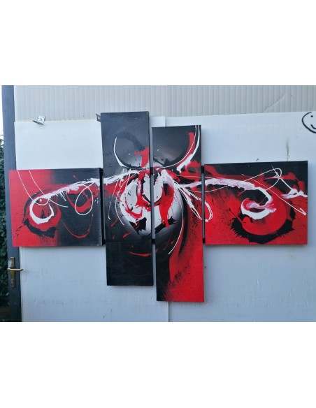 Quadro astratto a pannelli cm 180x120 Klimt moderno rosso dipinto tela