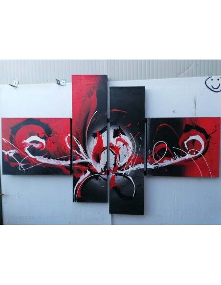 Quadro astratto a pannelli cm 180x120 Klimt moderno rosso dipinto tela