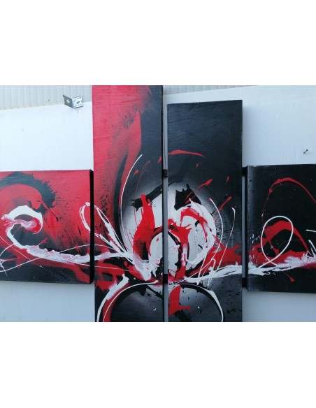 Quadro astratto a pannelli cm 180x120 Klimt moderno rosso dipinto tela