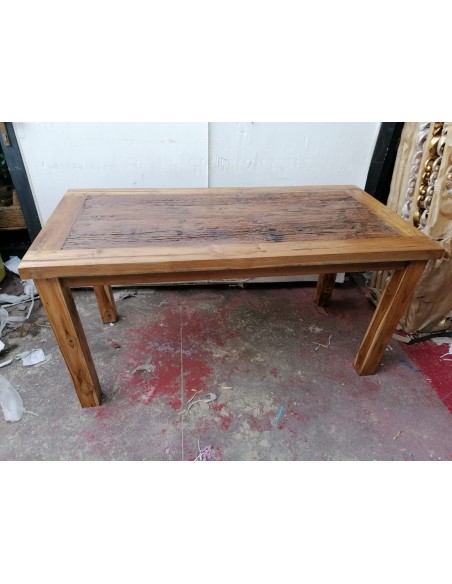 Tavolo da pranzo stile industrial in legno teak riciclato dalle barche cm 160x80x80