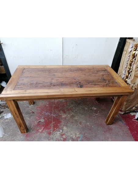 Tavolo da pranzo stile industrial in legno teak riciclato dalle barche cm 160x80x80
