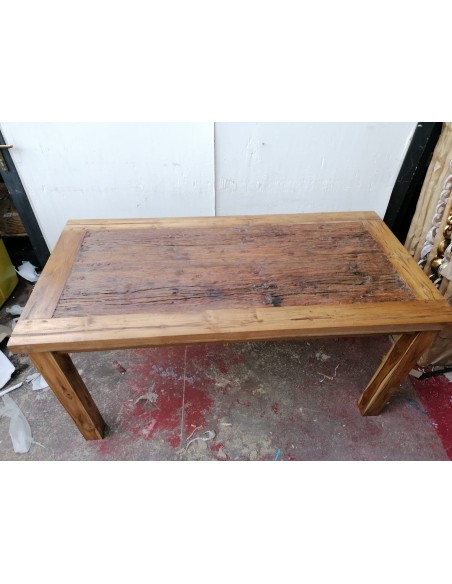 Tavolo da pranzo stile industrial in legno teak riciclato dalle barche cm 160x80x80