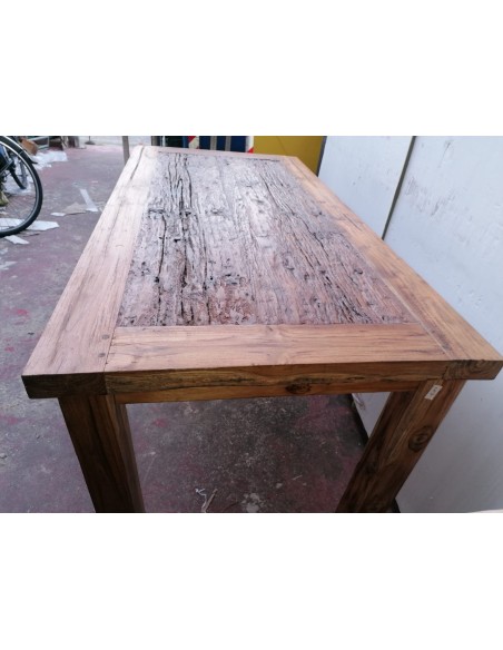 Tavolo da pranzo stile industrial in legno teak riciclato dalle barche cm 160x80x80