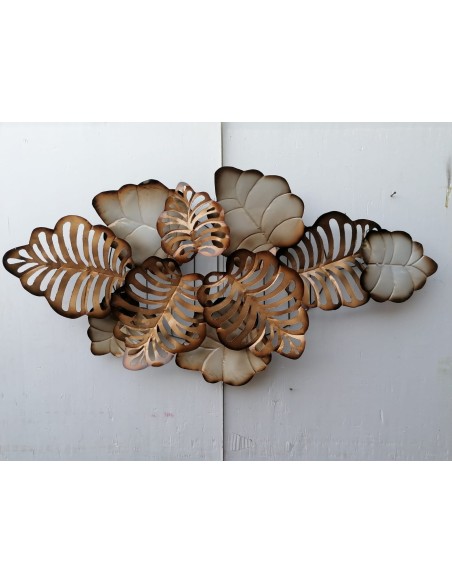 Pannello floreale edere vegetale in metallo creato e colorato mano cm 130x65 banano edera fiori arte opera