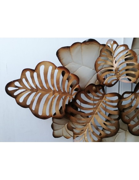 Pannello floreale edere vegetale in metallo creato e colorato mano cm 130x65 banano edera fiori arte opera