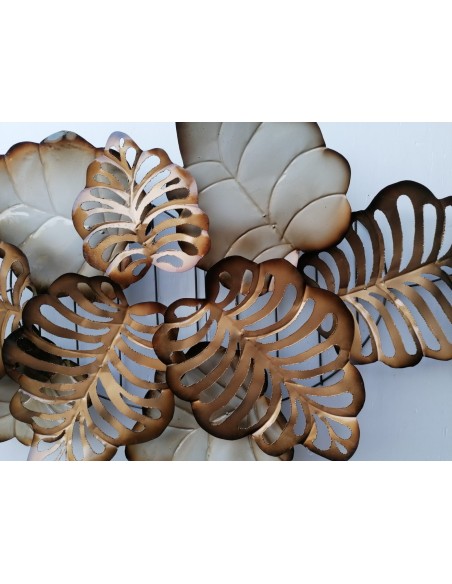 Pannello floreale edere vegetale in metallo creato e colorato mano cm 130x65 banano edera fiori arte opera