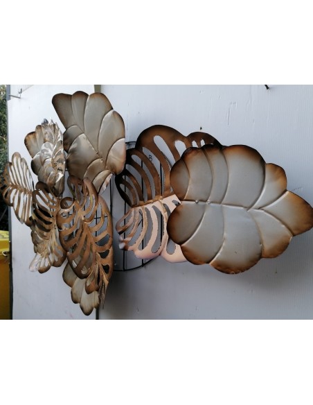 Pannello floreale edere vegetale in metallo creato e colorato mano cm 130x65 banano edera fiori arte opera