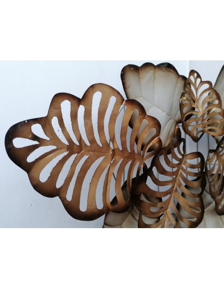 Pannello floreale edere vegetale in metallo creato e colorato mano cm 130x65 banano edera fiori arte opera