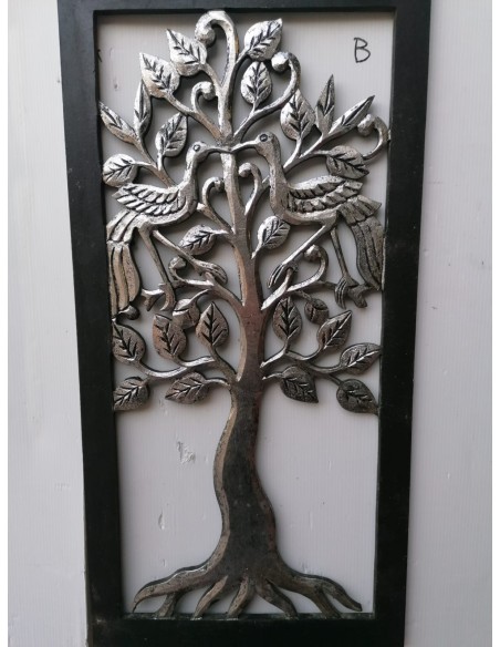 Pannello albero della vita in legno mdf traforato cm 60x30 argento nero