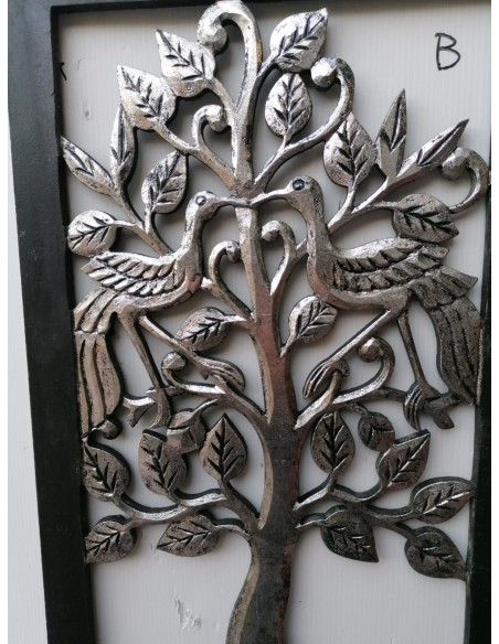 Pannello albero della vita in legno mdf traforato cm 60x30 argento nero