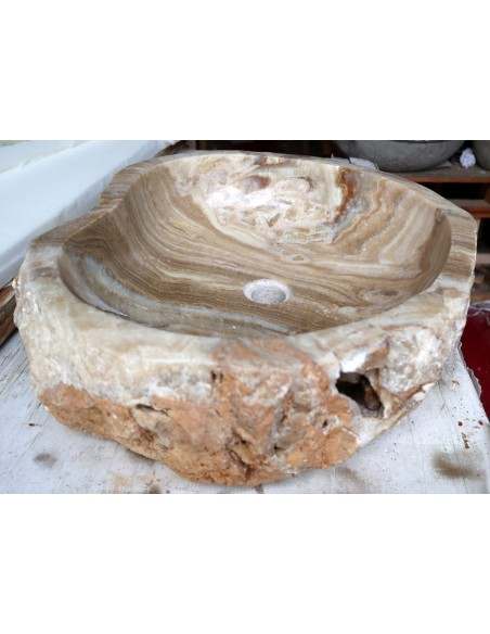 Lavandino in onice marrone miele pietra dp-6610 cm 57x49x15 crema sasso lavabo sink