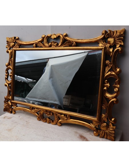 Specchio barocco in legno intarsiato cm 120x80 oro anticato mod. Hollywood