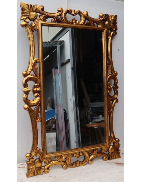 Specchio barocco in legno intarsiato cm 120x80 oro anticato mod. Hollywood