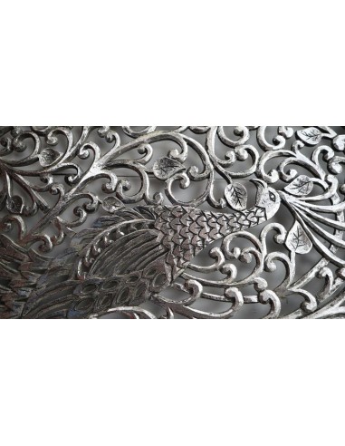 Pannello floreale con pavoni fenice in legno...