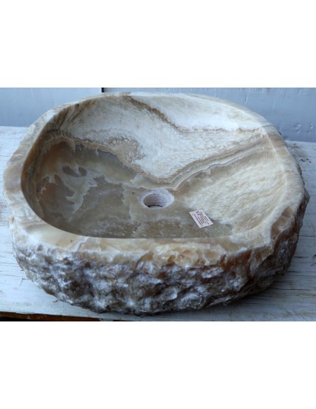 Lavandino in onice marrone miele bianco pietra dp-6870 cm 51x47x14 crema sasso lavabo sink