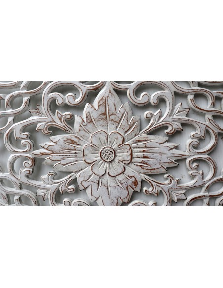 Pannello floreale in legno mdf traforato a mano cm 60x60 bianco decapato quadro dipinto 2