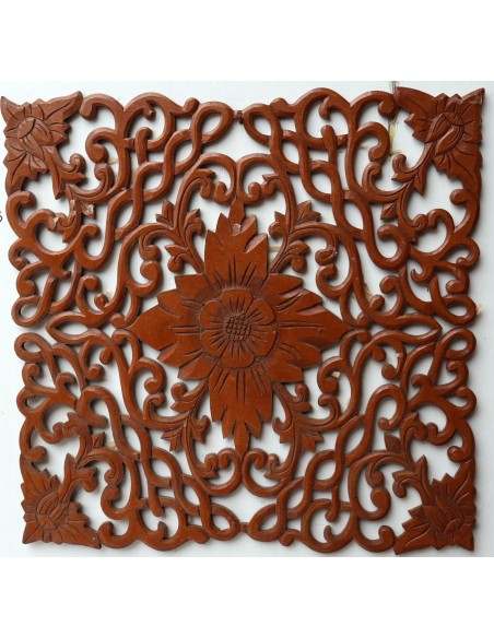 Pannello floreale in legno mdf traforato a mano cm 60x60 marrone naturale quadro dipinto 2