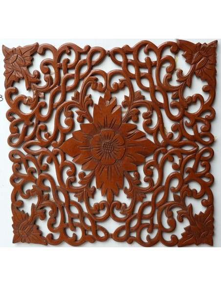 Pannello floreale in legno mdf traforato a mano cm 60x60 marrone naturale quadro dipinto 2