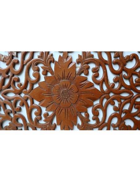 Pannello floreale in legno mdf traforato a mano cm 60x60 marrone naturale quadro dipinto 2