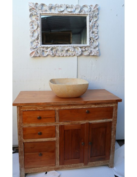 Mobile bagno o porta TV in Teak massello cm 100x45x75h con ante e cassetti o porta Tv