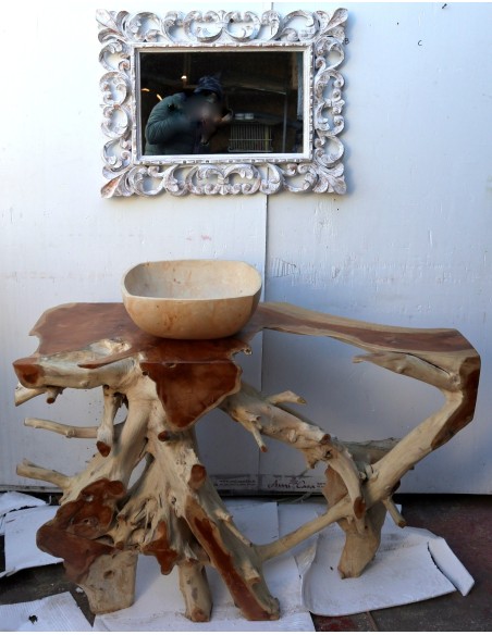 Consolle in radice di teak massello cm 122x46x80h root ingresso industrial