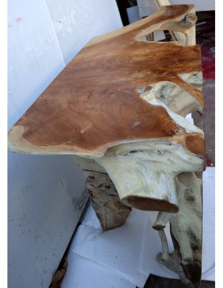 Consolle in radice di teak massello cm 122x46x80h root ingresso industrial