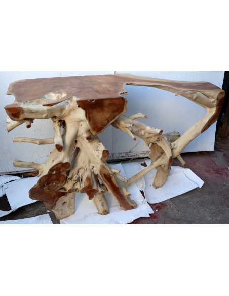 Consolle in radice di teak massello cm 122x46x80h root ingresso industrial