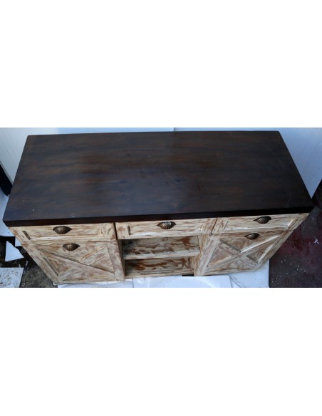 Mobile bagno o porta TV in Teak massello cm 120x45x75h decapato con ante e cassetti o porta Tv country