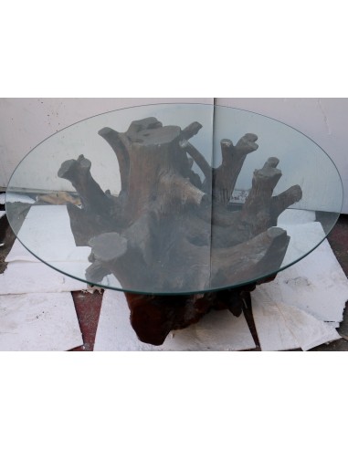 Tavolino da caffè in radice di teak con vetro...