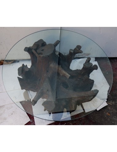 Tavolino da caffè in radice di teak con vetro...