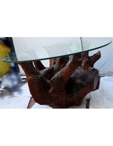 Tavolino da caffè in radice di teak con vetro...