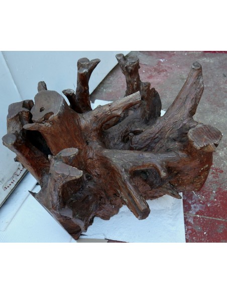 Tavolino da caffè in radice di teak con vetro cm 80x47h fumo tavolo