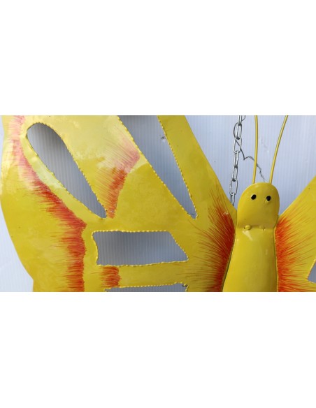Farfalla decorativa in metallo dipinto sfruttabile come applique gialla cm 50