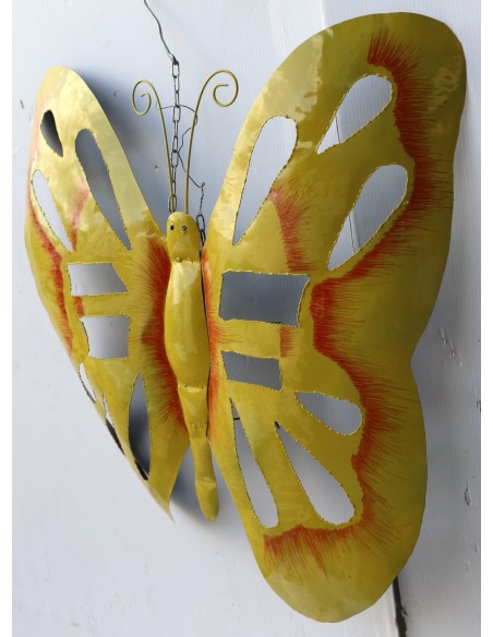 Farfalla decorativa in metallo dipinto sfruttabile come applique gialla cm 50