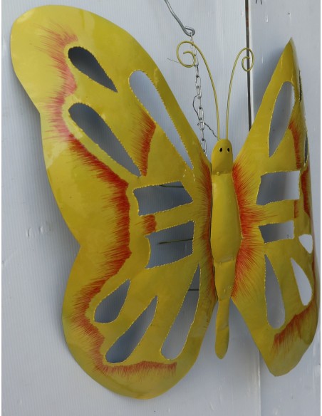Farfalla decorativa in metallo dipinto sfruttabile come applique gialla cm 50