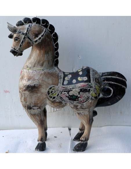 Cavallo imperiale in legno creato a mano cm 52x18x64h bianco decapato unicorno