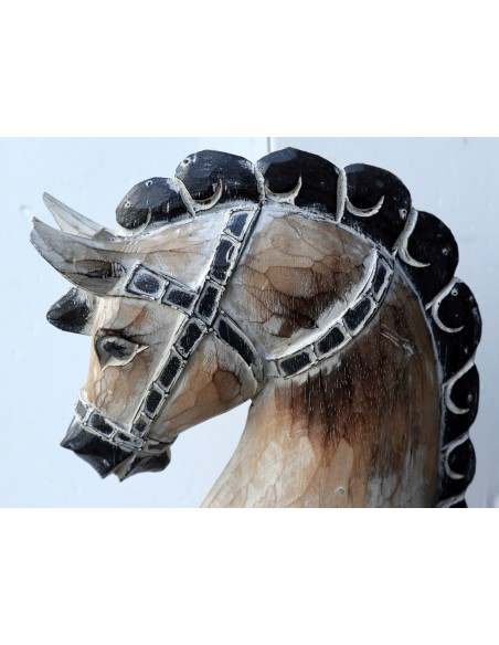 Cavallo imperiale in legno creato a mano cm 52x18x64h bianco decapato unicorno