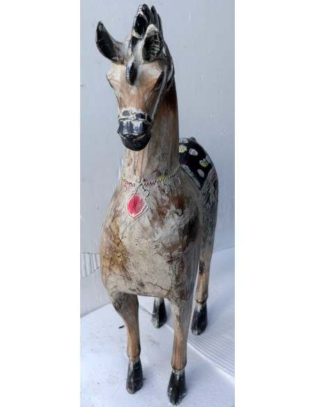 Cavallo imperiale in legno creato a mano cm 52x18x64h bianco decapato unicorno