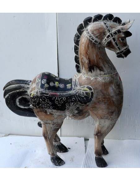 Cavallo imperiale in legno creato a mano cm 52x18x64h bianco decapato unicorno