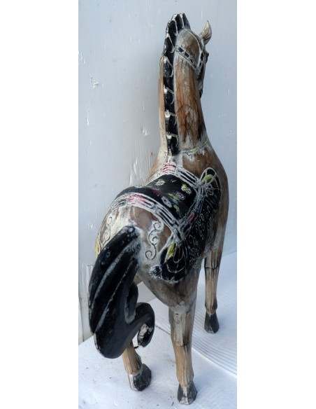 Cavallo imperiale in legno creato a mano cm 52x18x64h bianco decapato unicorno