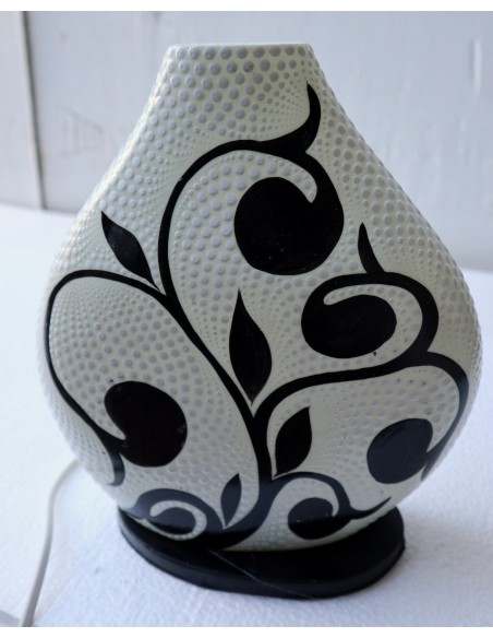 Lampada da tavolo abatjour in resina a bottiglia dipinta tecnica maori fiori foglia cm 24x6x26h