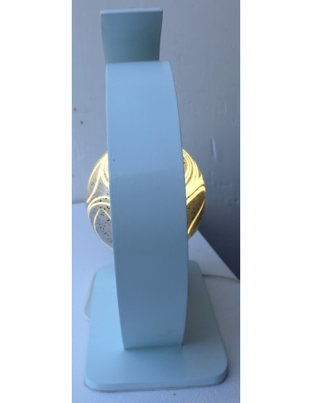 Lampada da tavolo cm 40x18x45h in legno mdf bianco ghiaccio con lampada aborigena spiral