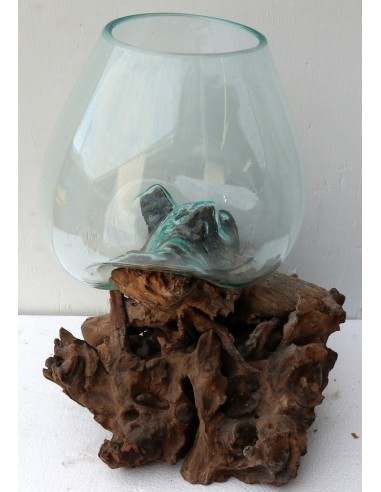 Vaso Indonesiano radice di legno e vetro...