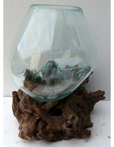 Vaso Indonesiano radice di legno e vetro...